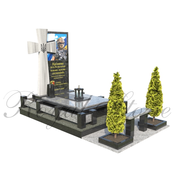 Гранітний пам’ятник для військовго з мармуровим хрестом М333 - Royal Stone